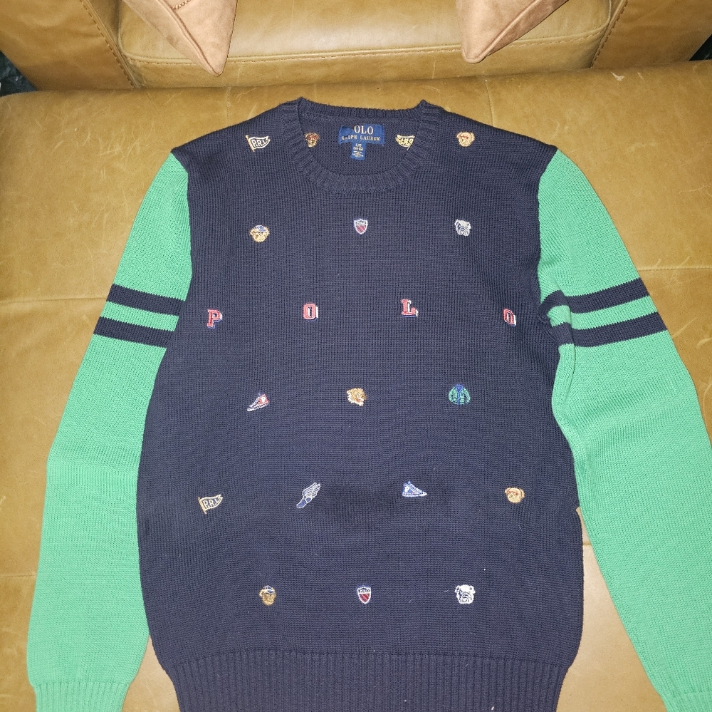 Polo Ralph Lauren Navy Boy's Embroidered Crewneck Sweater L 14-16 $30obo